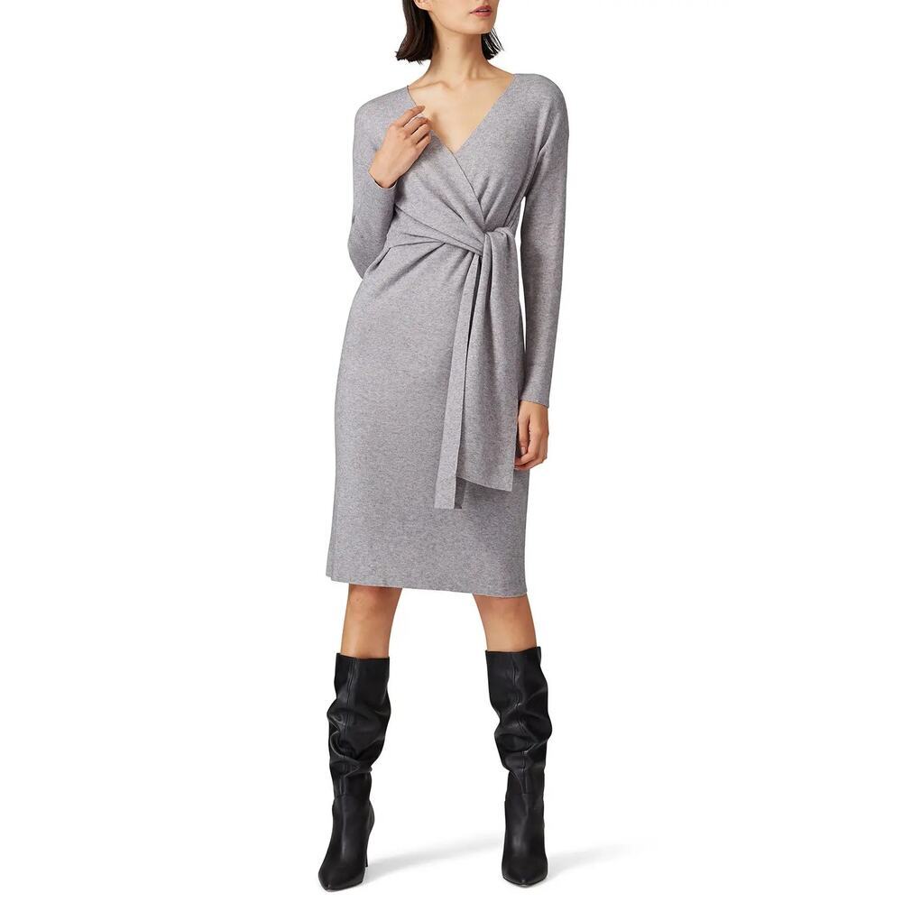 CAARA Women's Light Grey Sweater Knot at Waist Bintu Midi Dress Size Extra Small